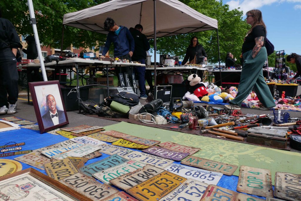 License plates, electronics and other memorabilia on sale at the Skokie Park District flea market on May 2.